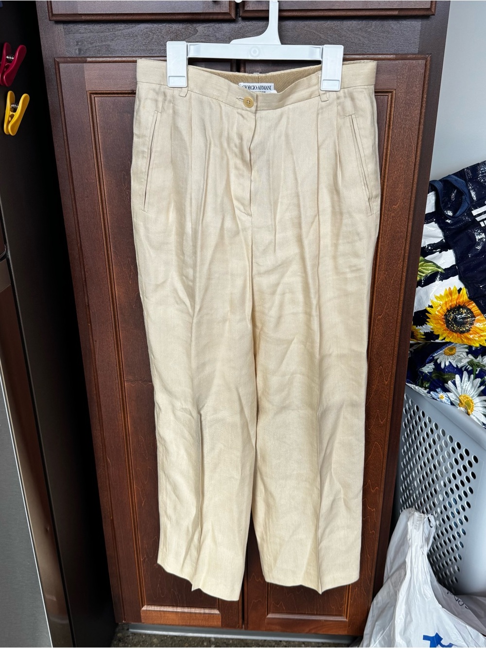 Giorgio Armani Le Collezioni Women's Beige Linen Blend Pleated High Rise Trouser